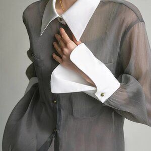 Commense Gray White Leisure See Through Shirt